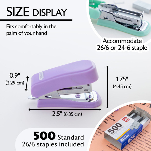 Stapler Bazic Mini w/500 Standard Staples Pastel Colors (20 Sheets Capacity)