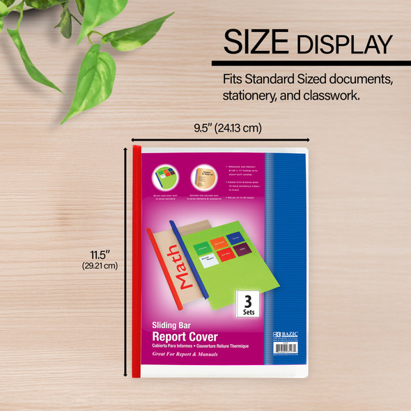 Report Cover Clear Front w/Sliding Bar 3 Pack