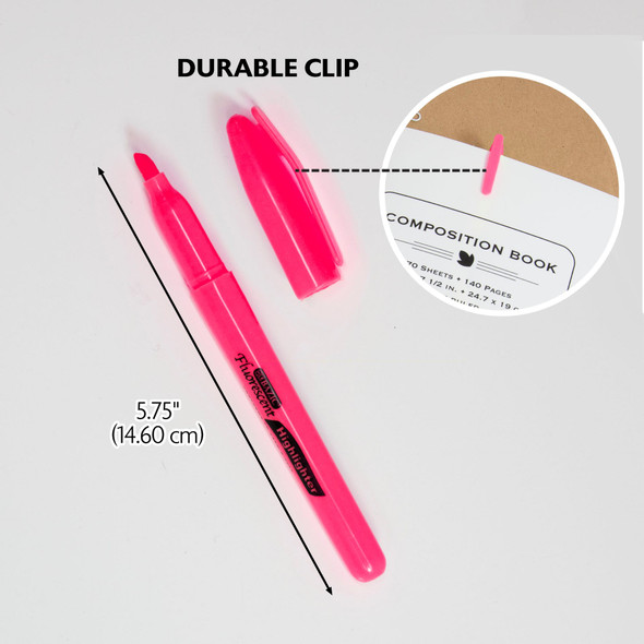 Highlighters Fluorescent Colors Pen Style w/Pocket Clip 5ct.