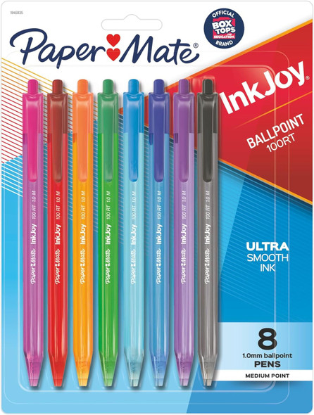 Pen InkJoy 100RT Ball Point Assorted Colors/Medium Tip 8ct. (12/36) (Retractable)