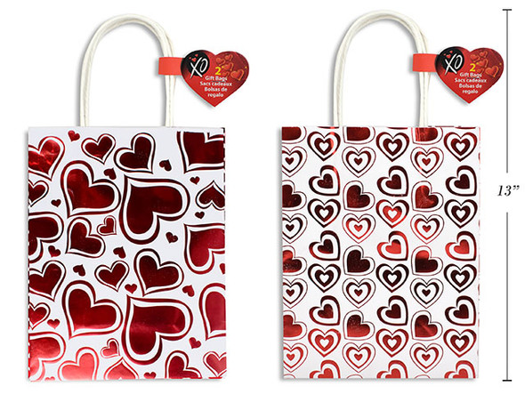 Gift Bags-White Kraft Red Foil Hot Stamp w/Twisted White Paper Handle 2Pk (Medium)  (Pre-Order)