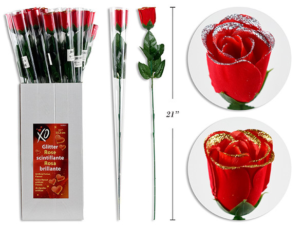 Rose in Display w/PVC Wrap (Flannel/Glitter)  (MOQ: Display/24) (Pre-Order)