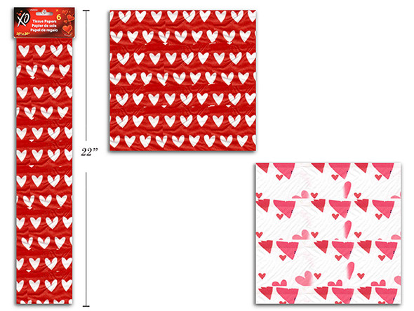 Tissue Paper-Printed Hearts 8Pk  (Pre-Order)