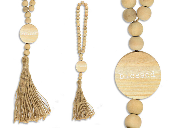 Beaded Wood Decoration w/Round Tag 19in (MOQ: 12)