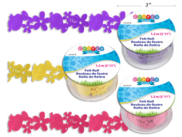 Felt Rolls-Die-Cut 1.2m (3ft 11in) (Colors: Yellow/Pink/Purple) (MOQ: 12)