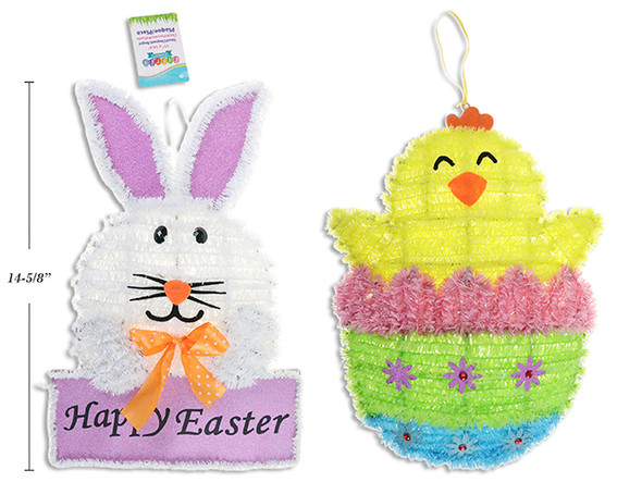 Plaque-Easter Tinsel Bunny/Chick Hanging Decoration 14-5/8in (2 Assorted Styles)