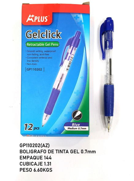 Pen Gelclick Retractable/Medium Point (Blue Gel Ink) (Dozen)
