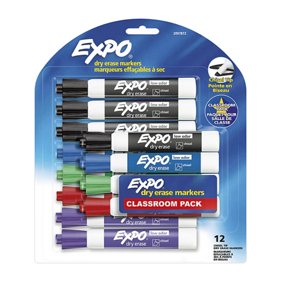 Dry Erase Markers Assorted Colors/Chisel Tip EXPO 12Pk Dry Erase Markers Assorted Colors/Chisel Tip EXPO 12Pk