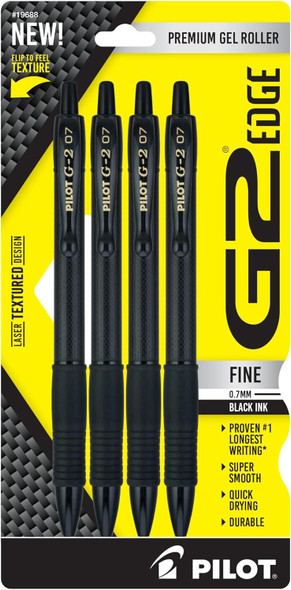 Pen G2 EDGE-Black Gel Ink/Fine 4Pk (Black Barrel)