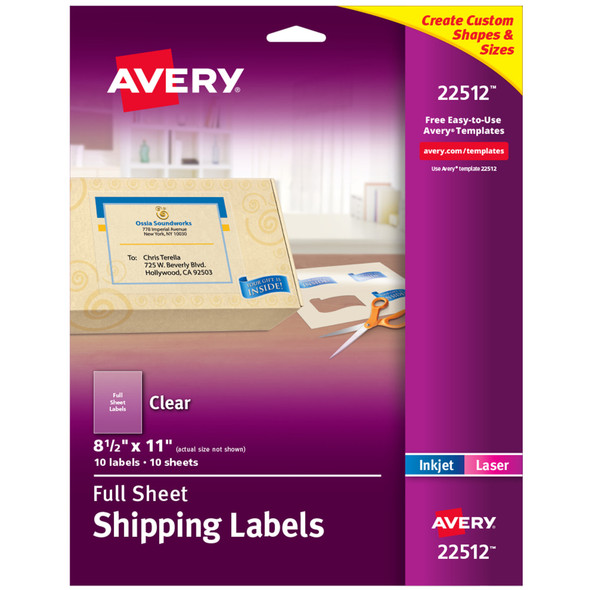 Shipping Labels-Full Sheets 8.5 x 11", Matte Clear  10 Sheets (10 Labels)