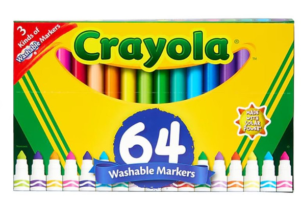 Markers Crayola 64Pk-Broad/Classic Colors-Washable