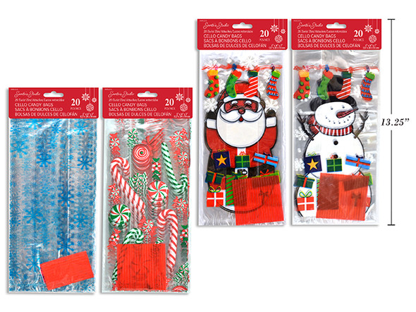 20pk-11in x 5in x 3in Xmas Cello Candy Bags 4 Asst.Styles, Printed Bag Country of origin: CN