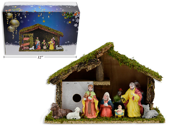 Set/9 Porcelain Character Wooden Nativity Scene . Size:11.75in(L) x 7-7/8in(H) x
3.85in(D). Col.Box.
Country of origin: CN
