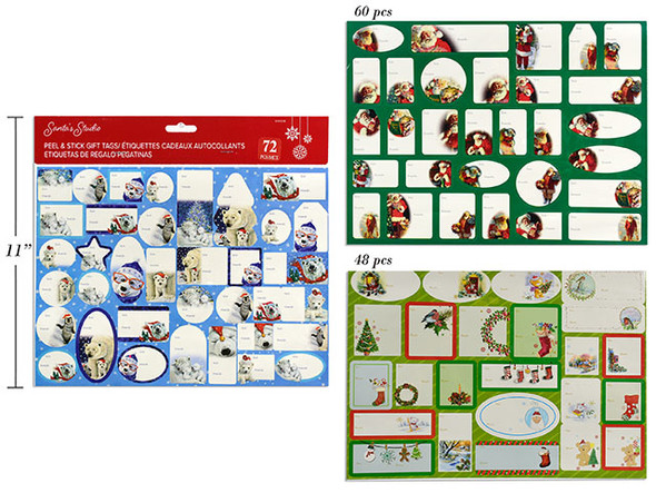 Xmas Peel'n Stick Gift Tags Labels. 3 Asst.: 48pcs / 60pcs / 72pcs. 2 Sheets/Pack. pbh. Bilingual.
Country of origin: CN