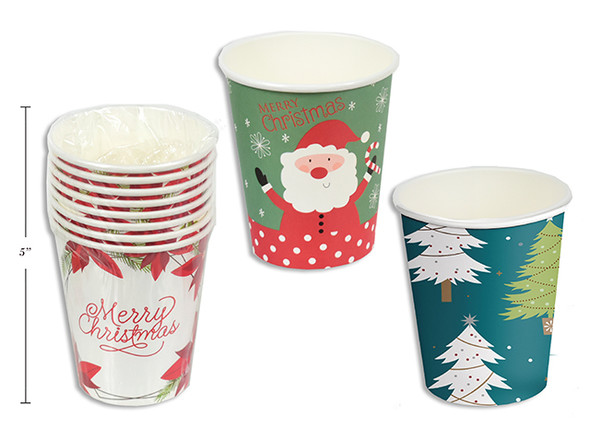 8ct 9oz Xmas Disposable Paper Cups. 3 Asst.Styles.  Shrink Wrapped. Country of origin: CN