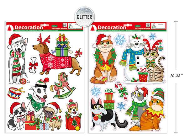 Glitter Pet Xmas Window Clings 2 Asst.Styles Country of origin: CN