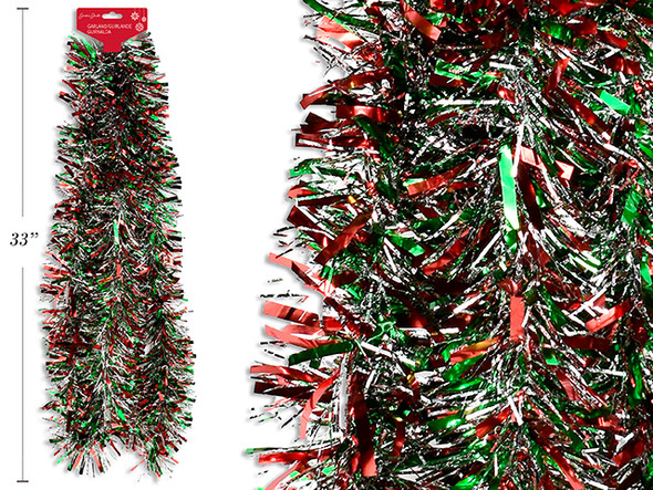 9ft x 5ply Silver Embossed Candy Cane Tinsel Garland . 4in Tips. h/c. Country of origin: CN