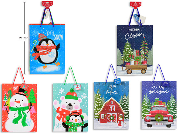 3pk Xmas Whimsical / Traditional Gift Bag - Jumbo. PP Handle w/ Gift Tag. 2 Asst. Barbell h/c.
Country of origin: ID