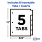 Index Dividers Colors/Insertables/Plastic 5 Tabs