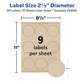 Round Labels Kraft Brown-Laser/Inkjet 2-1/2"  10 Sheets (90 Labels)
