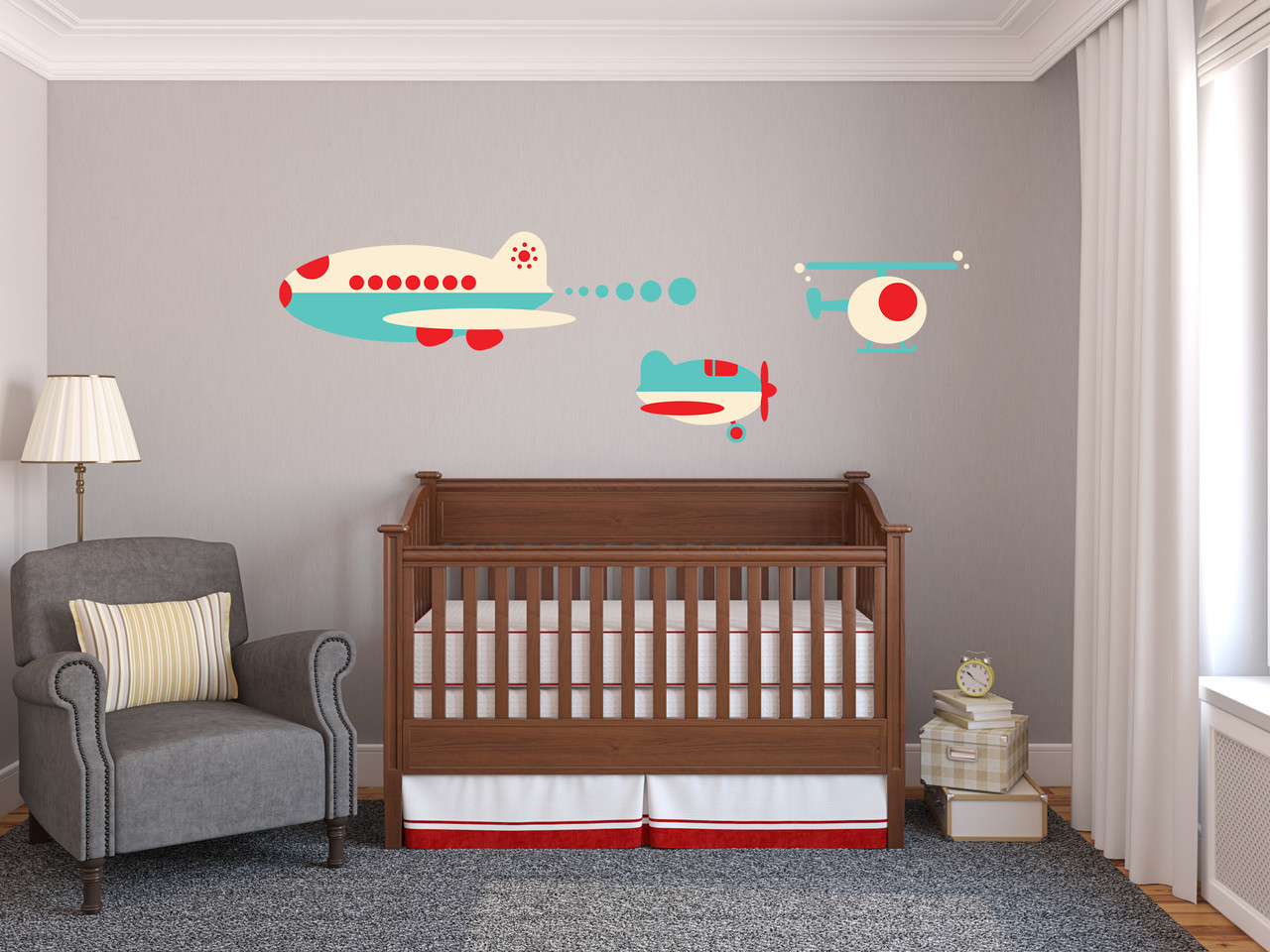 Airplane Fabric Wall Decals Yellow, Red, Turquoise Sunny Decals