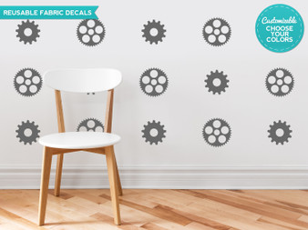 Gears and Cogs Fabric Wall Decals - Set of 18 Gears and Cogs Decals - Sunny Decals