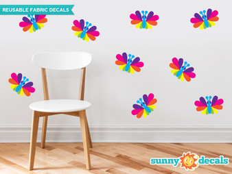 Rainbow Butterfly Fabric Wall Decals, Set of Nine Butterflies - Bright Rainbow - Sunny Decals