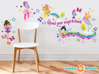 Ballerina Fabric Wall Decals with Butterflies, Musical Notes, Rainbow and More - Sunny Decals