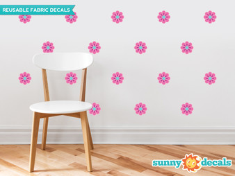 Flower Fabric Wall Decals - Set of 28 Flower Pattern Decals - Pink - Sunny Decals