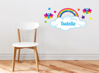 Bright Rainbow with Custom Name Fabric Wall Decal with Butterflies and Stars - Sunny Decals
