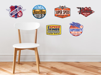 Motor Oil Fabric Wall Decals - Set of 6 Transportation Gas Stickers - Sunny Decals