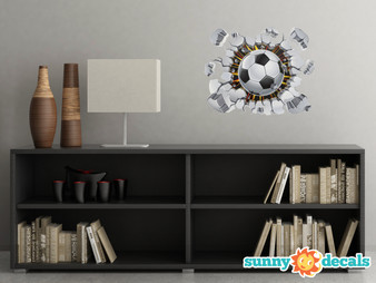 Soccer Ball Fabric Wall Decal - 3D Break Through The Wall Soccer Football Wall Décor, Removable Self Adhesive Wall Sticker for Kids Room