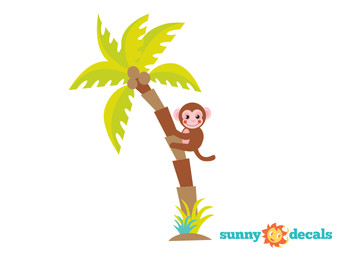 Palm Tree Fabric Wall Decal with Monkey, Jungle Tree Decal, Safari Tree Decor - Sunny Decals