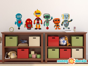 Robot Fabric Wall Decals, Set of 6 Cute Robots - Sunny Decals