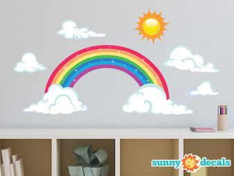 Sparkling Rainbow Fabric Wall Decal with Sun and Clouds - Sunny Decals