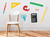 School Supplies Fabric Wall Decals - Set of 8 with Ruler, Scissors, Calculator, Pencil, Pen, Eraser, Triangle, Tape Dispenser in Different Colors - Removable, Reusable, Respositionable