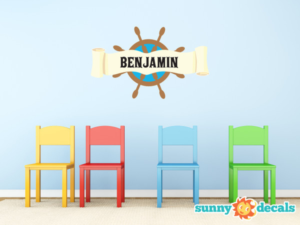 Pirate Ship Wheel with Custom Name Fabric Wall Decal - Sunny Decals