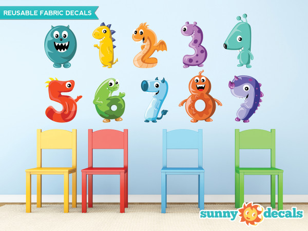 Monster Numbers Fabric Wall Decals, Colorful Numbers from 0 to 9 - Sunny Decals Monster Numbers Fabric Wall Decals, Colorful Numbers from 0 to 9 - Sunny Decals