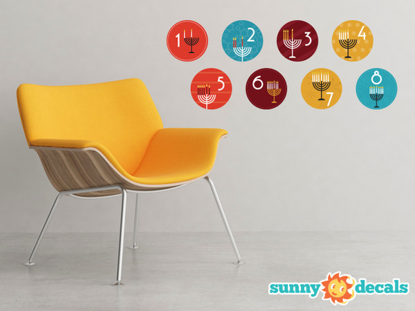 Eight Days of Hanukkah Fabric Wall Decals - Set of 8 Circles with Chanukiah - Sunny Decals