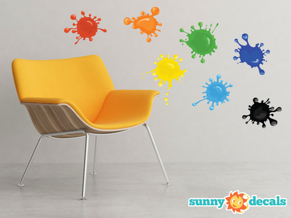 Paint Splatter Fabric Wall Decals - Set of 7 Ink Splotch Wall Stickers - Sunny Decals Paint Splatter Fabric Wall Decals - Set of 7 Ink Splotch Wall Stickers - Sunny Decals