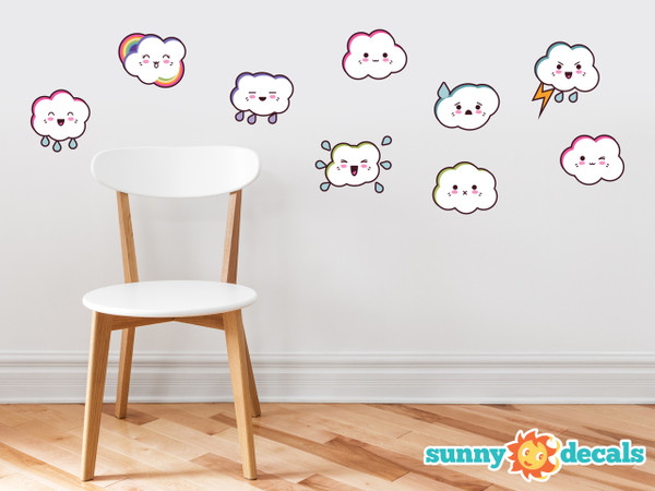 Cloud Emoji Fabric Wall Decals - Set of 9 Emoticon Clouds - Sunny Decals Cloud Emoji Fabric Wall Decals - Set of 9 Emoticon Clouds - Sunny Decals