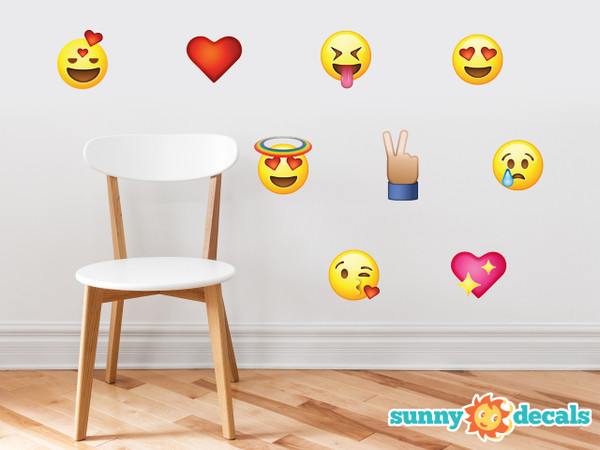 Emoji Emoticon Fabric Wall Decals - Set of 9 Phone Text Faces Wall Stickers - Sunny Decals