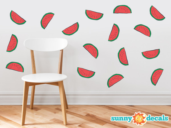 Watermelon Pattern Fabric Wall Decal - Set of 16 Watermelon Fruit Shaped Wall Décor, Perfect for Living Room, Bedroom, Bathroom, Office, Home Decoration