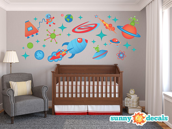 Space Fabric Wall Decals - Jumbo - Planets, Stars, Aliens, UFO, Rocket, Astronaut - Sunny Decals Space Fabric Wall Decals - Jumbo - Planets, Stars, Aliens, UFO, Rocket, Astronaut - Sunny Decals