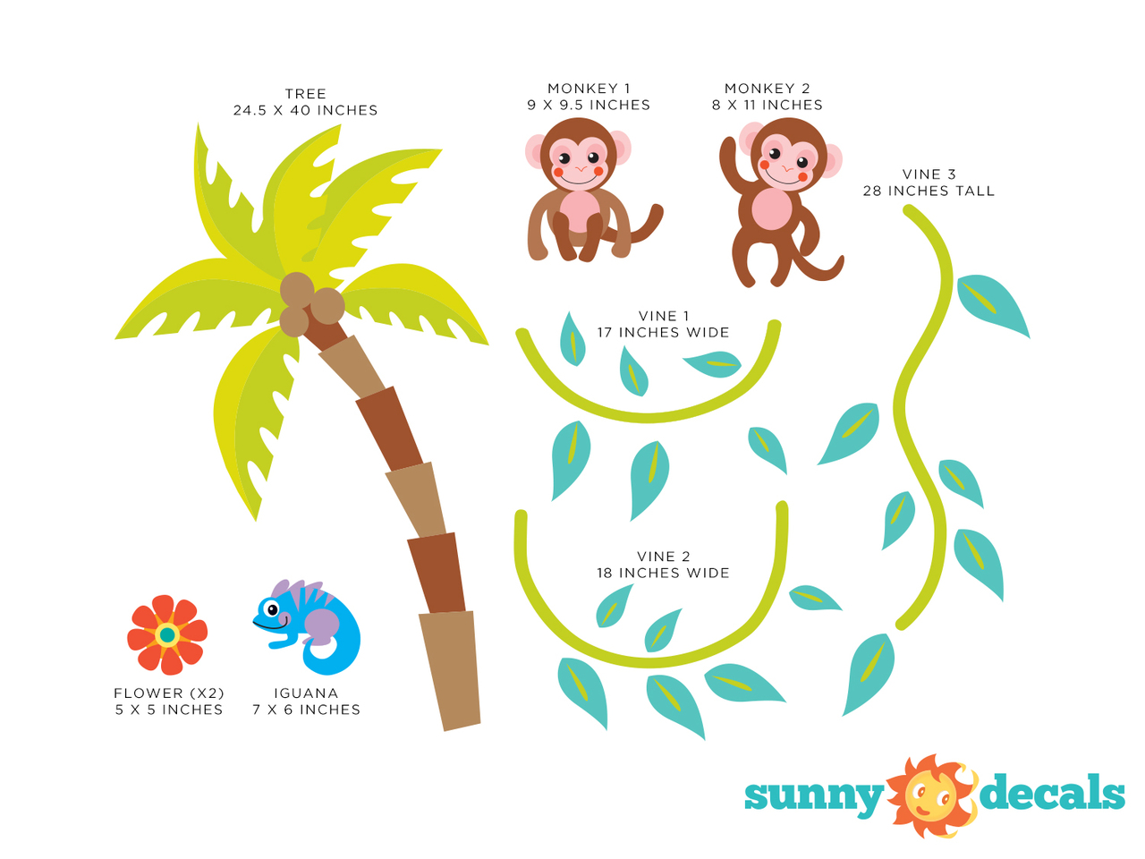 Monkey Wall Decals, Monkey Vine Wall Decals, Jungle Nursery Wall