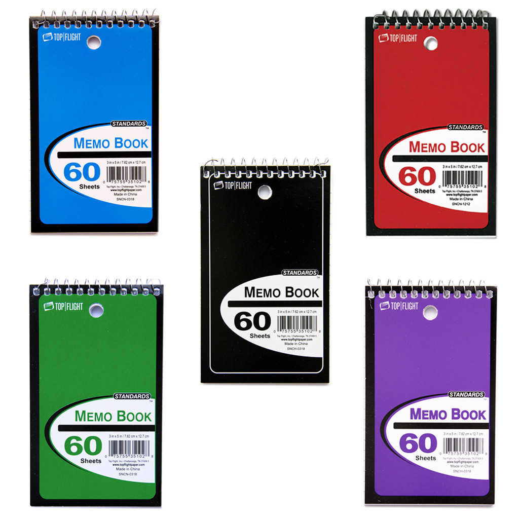 Standards® Memo Book, Top Wire, 3" x 5", Narrow Rule, 60 Sheets, Green