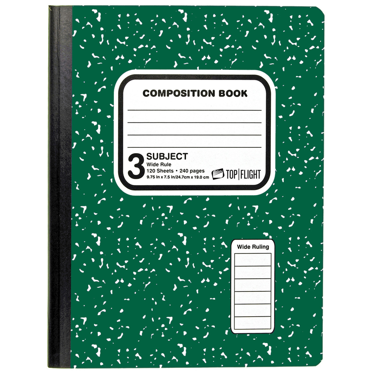 Composition Book, 3 Subject, Wide Rule, 120 Sheets, Green