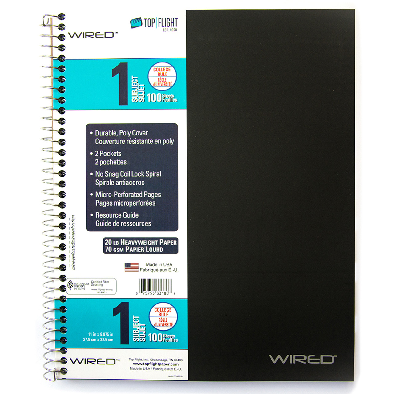本 vb-3  No.1 Wired® 1 Subject Poly Wirebound Notebook College Rule,100ct
