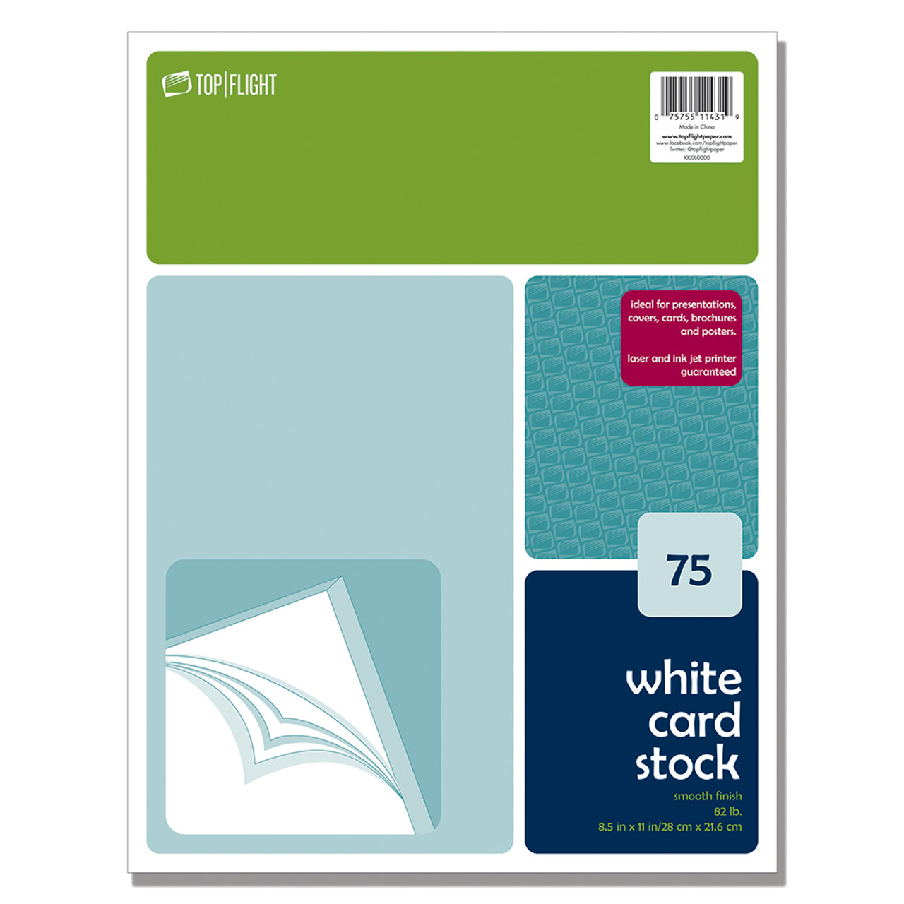 White Cardstock, 8.5 x 11, 82 lb., 75 Sheets