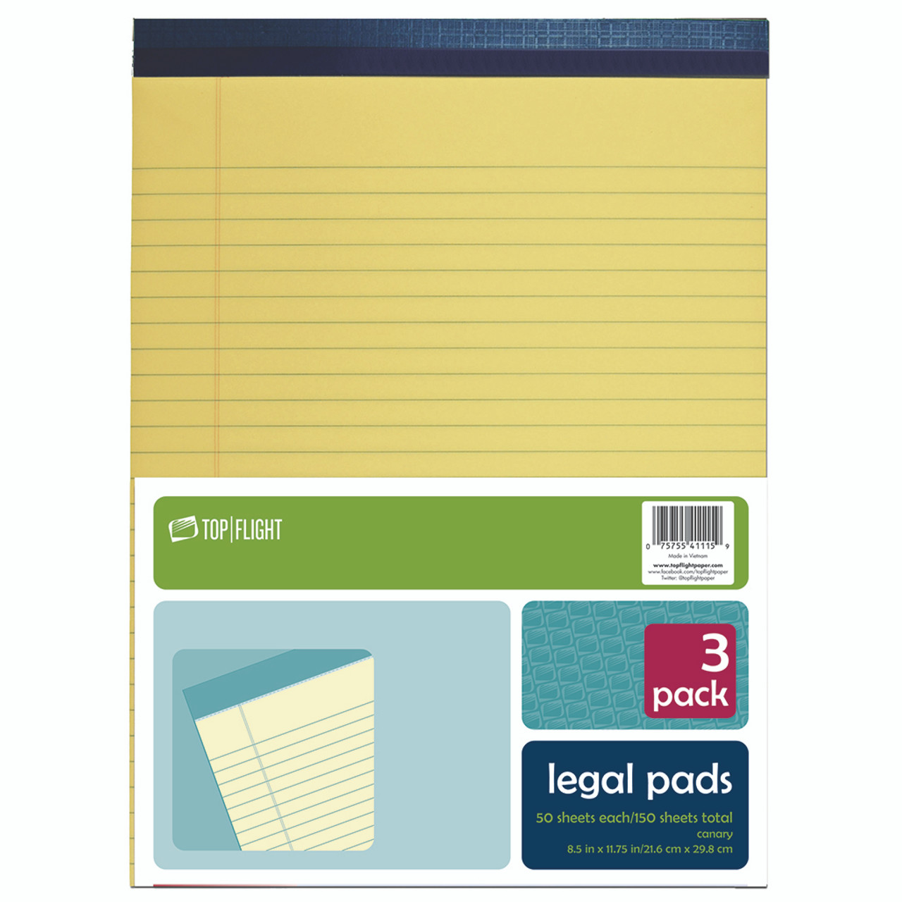 TOPS The Legal Pad Writing Pads, 5 x 8, Jr. Legal Rule, Canary Paper, 50  Sheets, 3 Pack